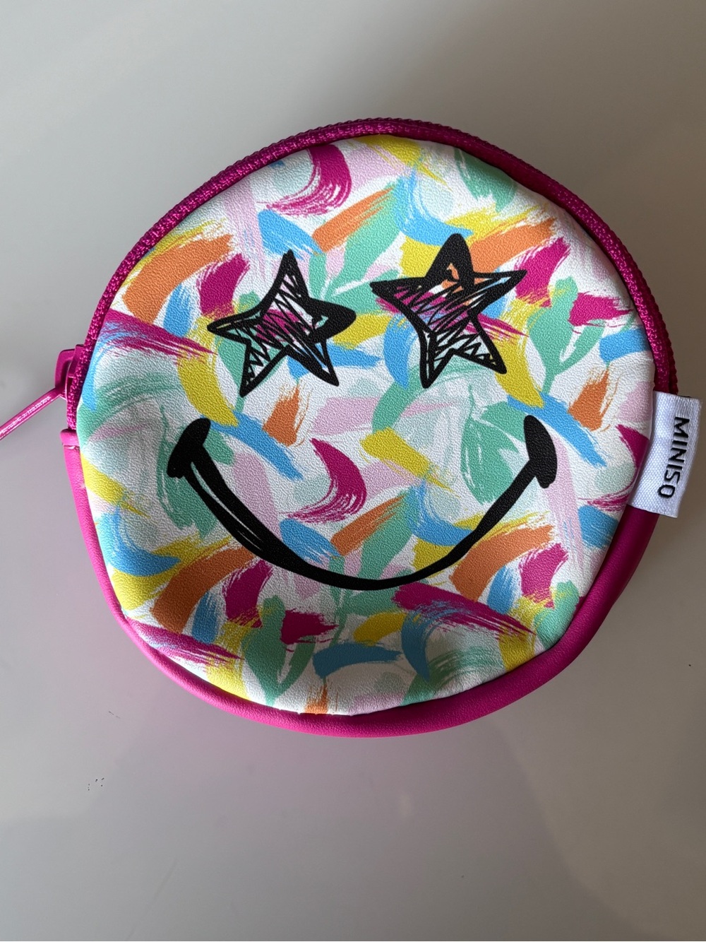NWT MINISO SmileyWorld Round Coin Purse Colorful Stars